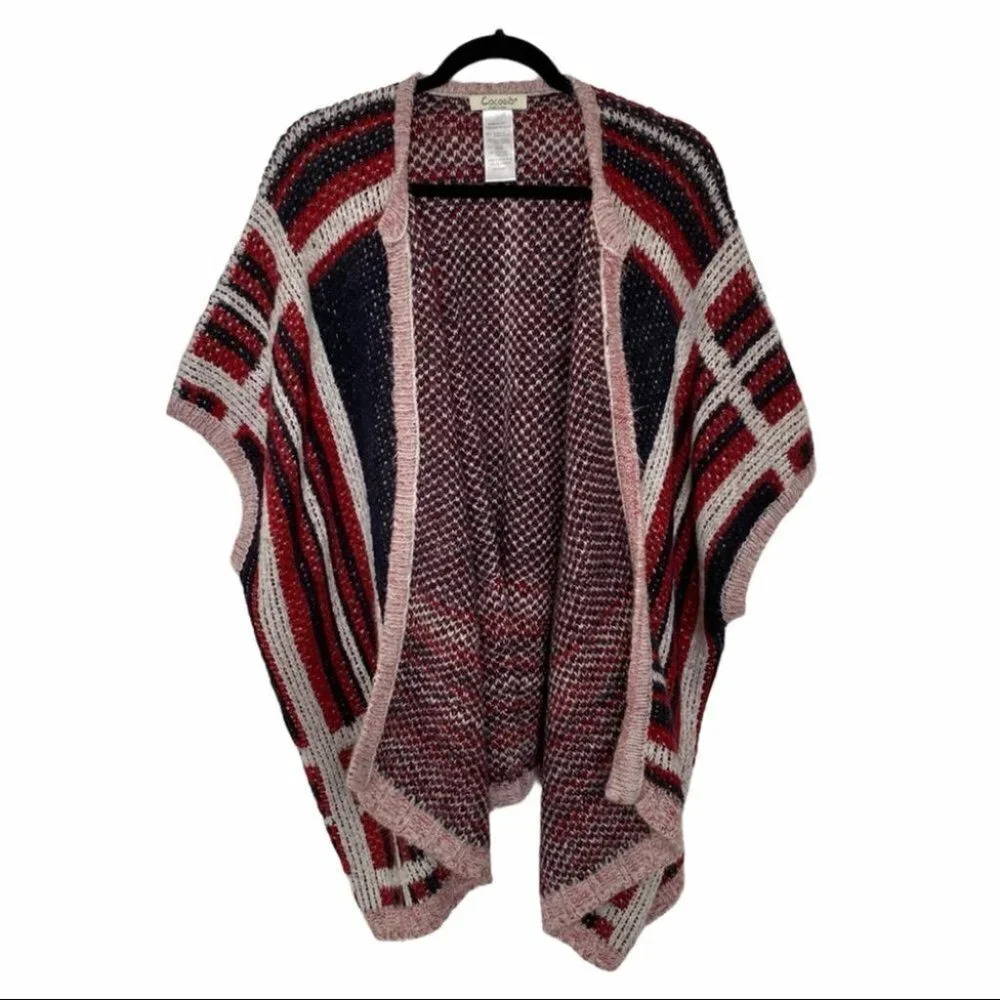 Anthropologie Striped Knit Poncho in Navy, Red & Pink